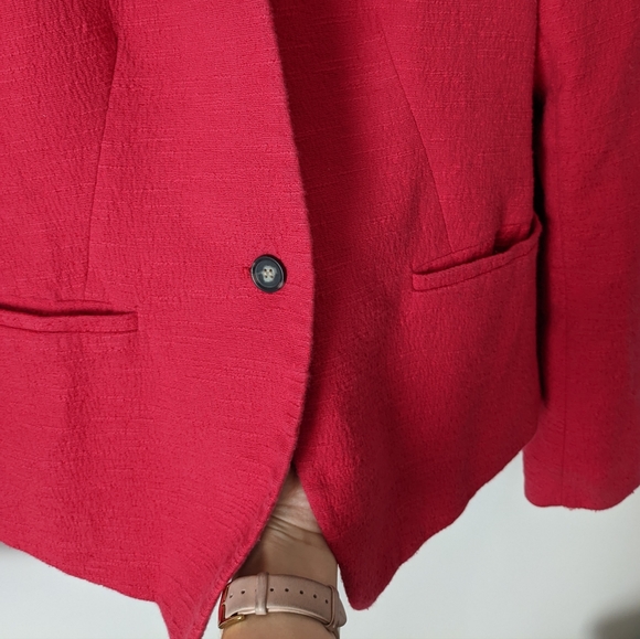 LOFT Raspberry Pink Red Textured Collarless Long Sleeve Blazer Jacket Size 6 - Picture 3 of 11